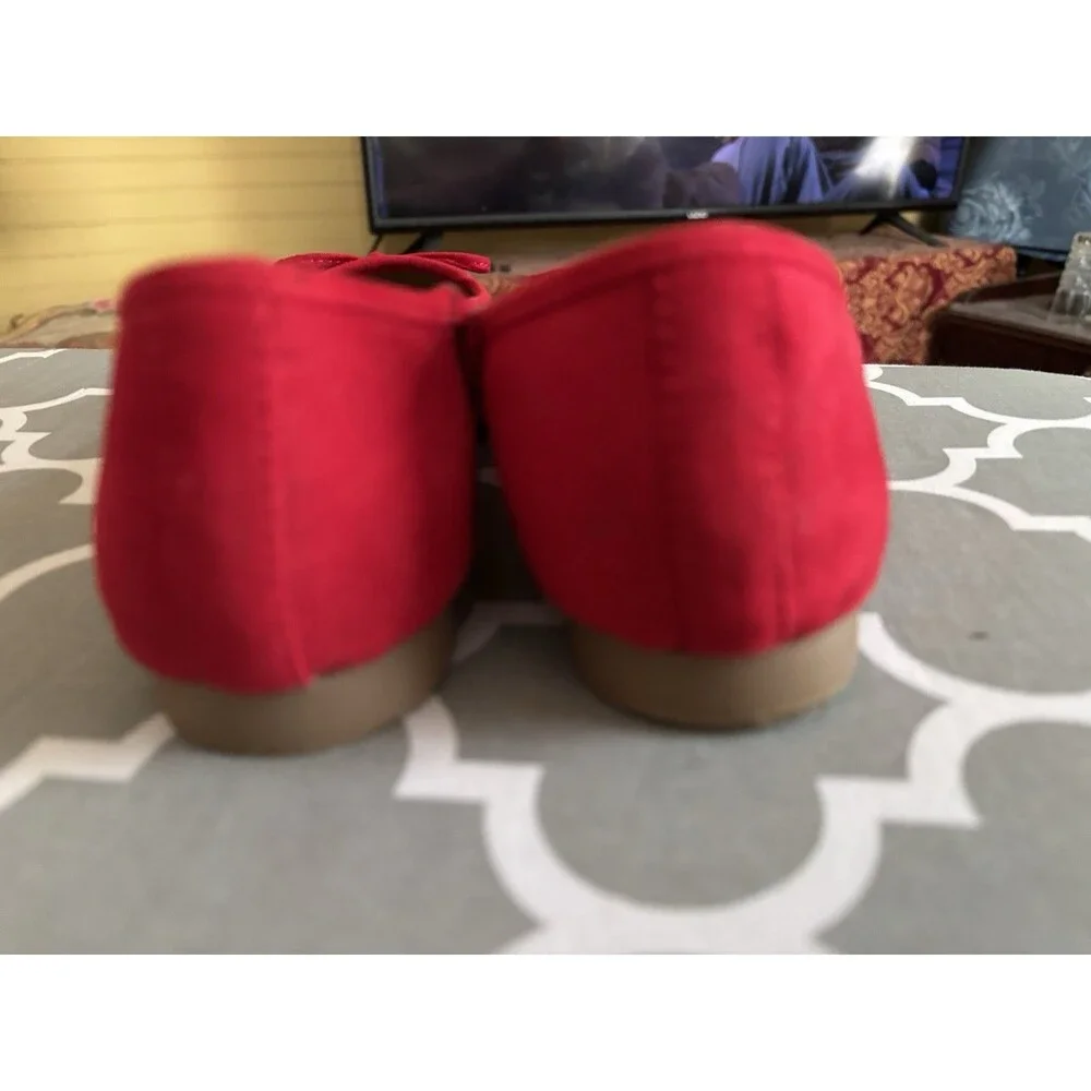Crown & Ivy Beale Women’s 7W Red Ballet Flats Bow Round Toe Shoes